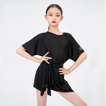 Nové latinské Tanečné Šaty Dievčatá Black Voľné Praxi Šaty Bat-Rukávy Rumba, Samba Dancewear Deti Letné latinskej Tanečných Kostýmov, BL5887