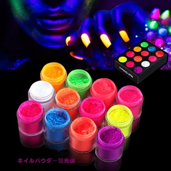 12 Neónové Farby Fosfor Ponárania Prášok Nail Art Dekorácie Fluorescenčné Lesk Pigment Prachu UV Gél Dizajn Svietiť Pod Svetlom