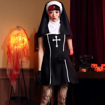 Halloween Kostýmy pre Ženy Sexy Mníšky Superior Cosplay Kostým Cirkvi, Náboženské Kláštor Cosplay Maškarný Party Šaty