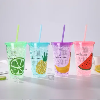 Nové Letné Ice Cup Tvorivé Ovocie Drvený Ľad Pohár Študentov Vonkajšie Prenosné Slamy Vypiť Pohár Vody Fľašu s Slamy Drinkware
