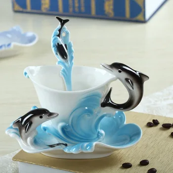 Nové módne Japonských a kórejských osobnosti smalt dolphin tvorivé šálku kávy elegantné keramické šálky