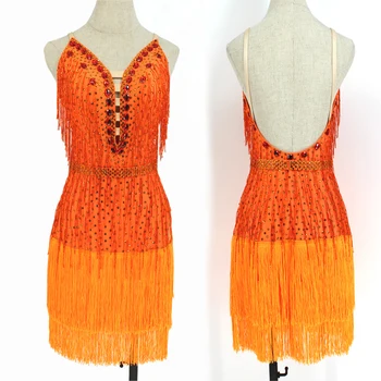 Latinské Tanečné Šaty Žien Súťaže latinskej Tanca Nosenie Orange Podväzkové Šaty Rumba, Samba Úplné Paralelné Vykonávanie Kostým BL4519
