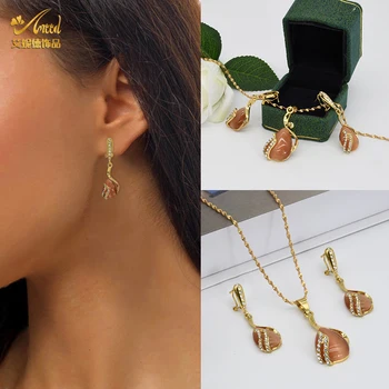 Veľkoobchod Zlatá Farba Svadobné Šperky Set Svadobné Šperky Kubických Zirco Náhrdelníky a Earings Pre Ženy Afriky Bijoux Jewelries 1