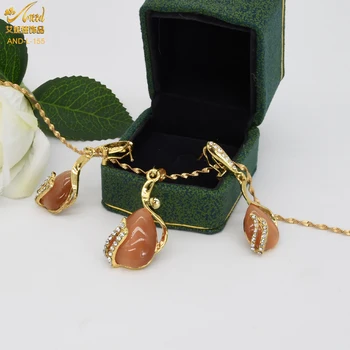 Veľkoobchod Zlatá Farba Svadobné Šperky Set Svadobné Šperky Kubických Zirco Náhrdelníky a Earings Pre Ženy Afriky Bijoux Jewelries 4